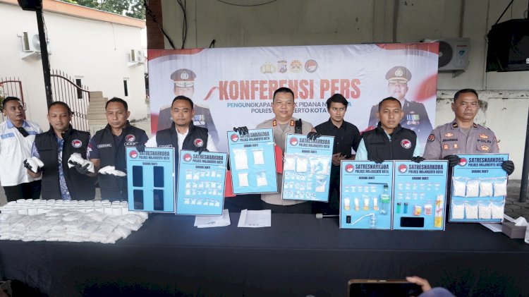 Polres Mojokerto Kota Amankan Barang Bukti Ungkap Narkoba Senilai 1,1 Miliar